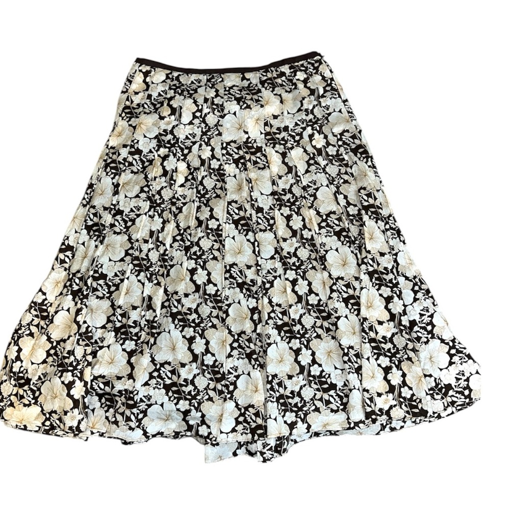 Women's Silk & Cotton Brown & Beige Floral Midi Skirt 6